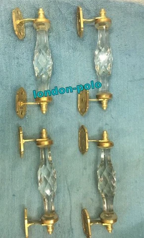 4 Pec Door Part Crystal Cut Glass Door Cabinet Handle White Brass Decor Cover