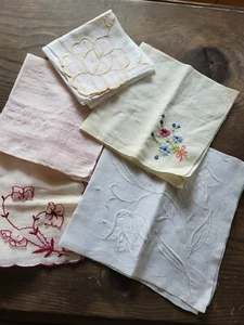 VTG Embroidered Wedding Handkerchiefs Hankie set of 5 Pink, Ivory, Floral, White - Picture 1 of 9