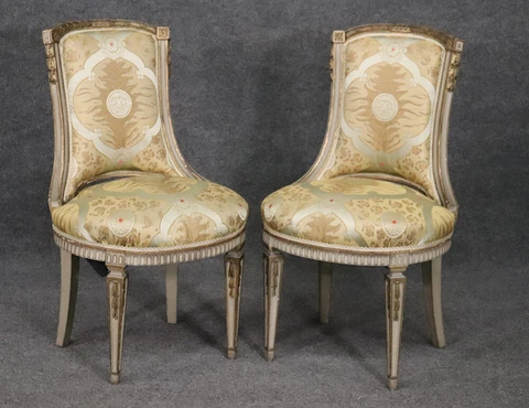 Nice Pair French Louis XVI Paint Decorated Side Chairs, Circa 1920s Cover