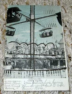 CONEY ISLAND 1906 GLITTER PHOTO POSTCARD * SWING AT LUNA PARK - Picture 1 of 2