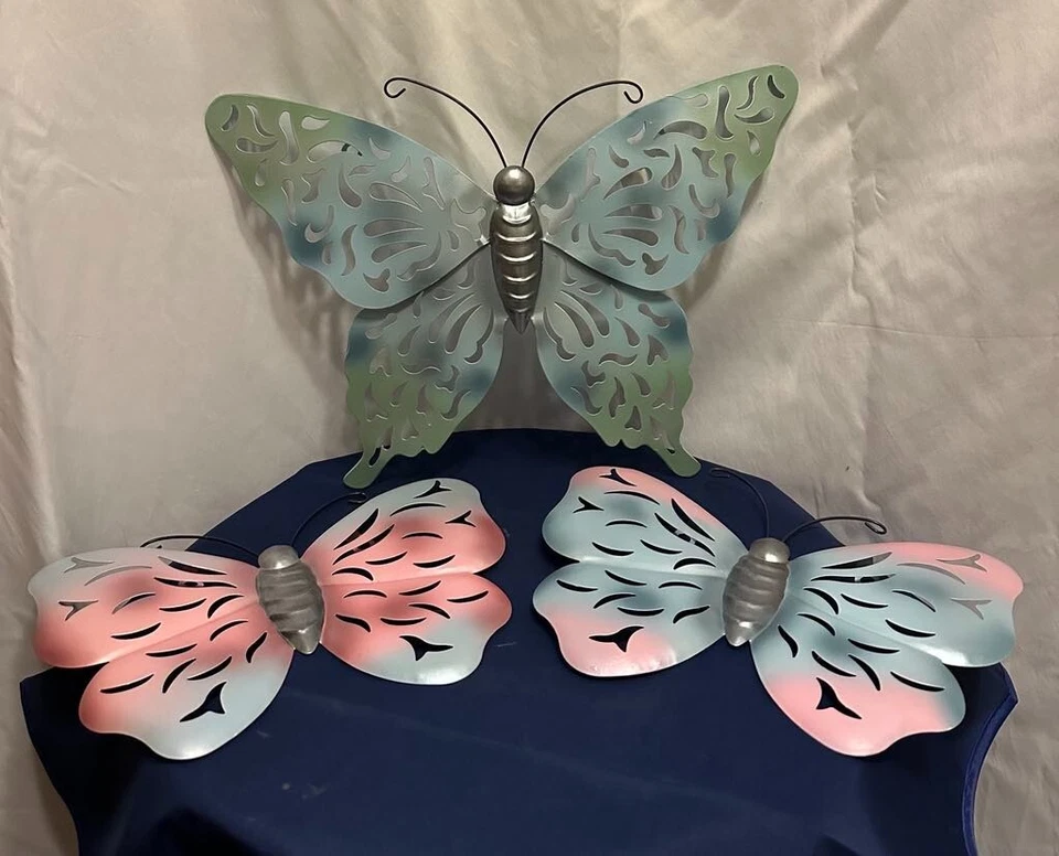 Vintage Pearlized Butterfly Wall Trio GARDEN DECOR - Image 1 of 4