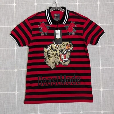 Bleecker & Mercer Polo Shirt Mens Large Red Striped Tiger Floral Embroidered NWT - Image 1 of 4