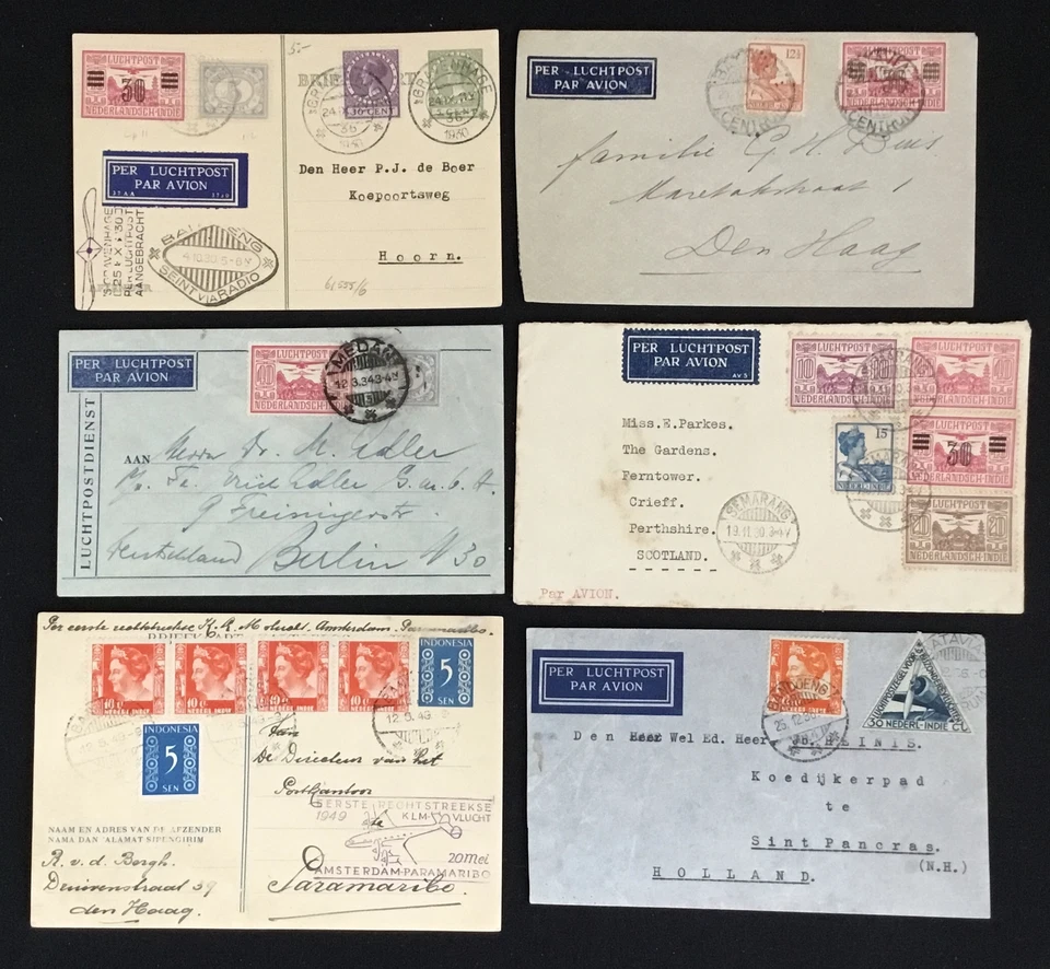 DUTCH INDIES -1930/49 --6 x COVER / CARD - AIRMAIL --F/VF  - Image 1 of 1
