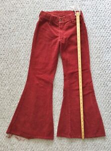 Vintage 70s Red Corduroy Jeans Flared Bell Bottoms Junior Girls Pants