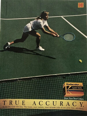 1989 Kodak Kodacolor Gold 100 Film PRINT AD Tennis Player VTG 80s True Accuracy - Image 1 of 3