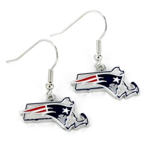 New England Patriots Football NFL State Design Charm Silver Dangle Earrings Set Cover