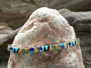 Bunter Multi Edelstein Opal Sterling Silber 925 aufklappbar verstellbar Armband AG90 - Bild 1 von 11