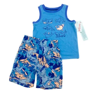Cat & Jack Boys Size XS 4/5 Tank & Shorts 2 PC Pajama Set Outfit Sharks Blue - Picture 1 of 14
