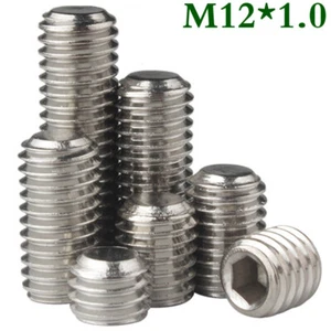 M12 - 1.0 Fine Thread Stainless Steel Grub Screws Hex Socket Set Screws DIN 913 - Picture 1 of 14