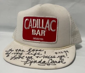 CADILLAC BAR HOUSTON TEXAS 1989 CAP SIGNIERT VON LINDA CAROL MÜTZE - Bild 1 von 8