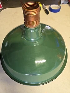 LARGE Vintage 14" Green Porcelain Barn Gas Station RR Light Lamp Shade - Picture 1 of 7