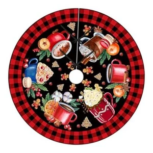 48 Inch Christmas Coffee Cup Tree Skirt Hot Cocoa Coffee Mug Bright Color - Picture 1 of 7