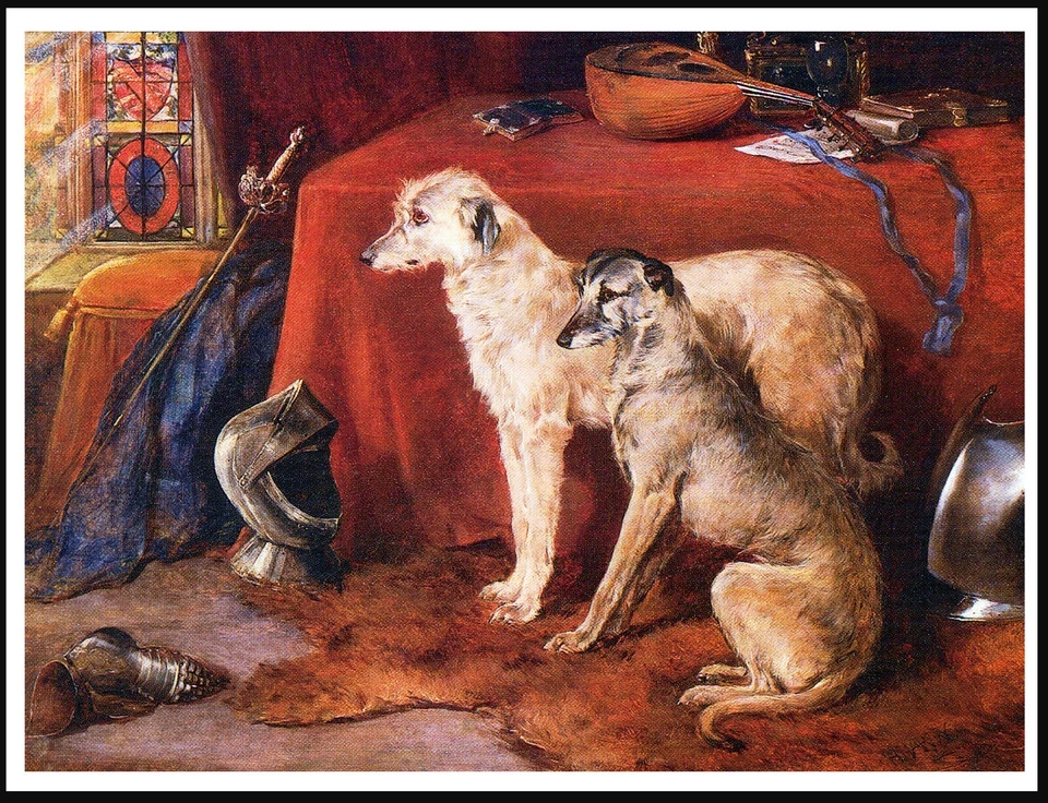 DEERHOUND TWO DOGS LOVELY VINTAGE STYLE DOG ART PRINT POSTER - Image 1 of 1
