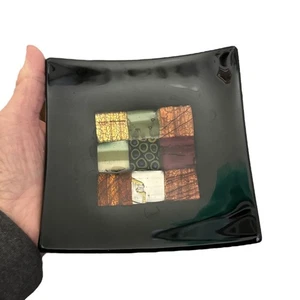 Murano Metallic Accent Art Glass 5” Turned Square Trinket Dish  - Picture 1 of 8