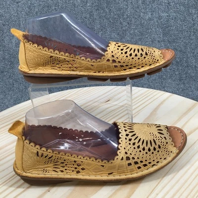 NEW Spring Step Sandals Womens 41 Bormeda Slip On Peep Toe Flats Yellow Leather - Image 1 of 4