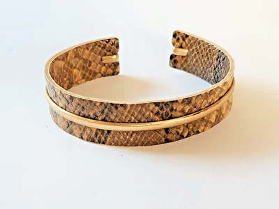 Brazalete Brazalete Imitación Cuero Diseño Piel de Serpiente Acento Tono Dorado Negro Marrón Tostado Foto 1 de 3