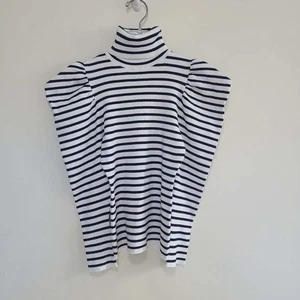 A.L.C. Top para mujer Baker cuello alto manga abullonada talla M azul blanco rayas - Imagen 1 de 7