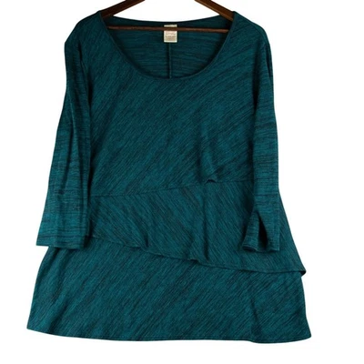 Faded Glory Womens 2X Antique Teal Layered Long Sleeve Top Plus Size - Image 1 of 4