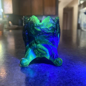 Harold Bennet Guernsey Glass Slag Old Sleepy Eye Toothpick Holder UV Reactive - Picture 1 of 9