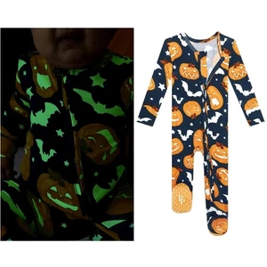 Posh Peanut Bamboo Spooky Pumpkin Blue Glow in the Dark Footie 6-9 months NWT - Picture 1 of 9