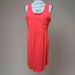 Woolrich Sleeveless Dress Sz L Coral Jersey Knit Keyhole Back Eyelet Beach - Picture 1 of 9