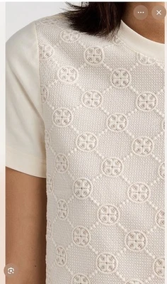 Tory Burch Logo Lace T-Shirt Logo Fabric Shirt-Dress In New Ivory Size: XS $358 - Image 1 of 4