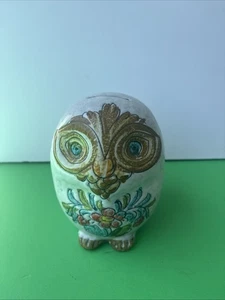 Vintage Italian Pottery Owl Coin Piggy Bank Glazed Floral Pattern - Picture 1 of 8