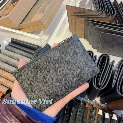 NWT Coach MEN'S Zip Card Case In Signature CV764 Gunmetal/Charcoal/Black - Image 1 of 4