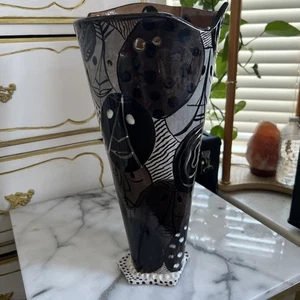 Mercolo Vase Signed Abstract Art Deco Cutout Unique Rare Mid century Black White - Picture 1 of 11