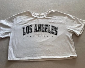 Shein Kids Los Angeles Crop Top Girls Size 11-12Y White Crew Neck Short Sleeve - Picture 1 of 9