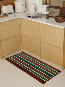 Vintage gestreifter Colorblock Teppich (Waldgrün), Mikrofaser saugfähig rutschfest T... - Bild 1 von 7