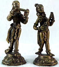 Pair of Brass Indian Hindu Deity Goddess Musicians Hand Crafted Figurines