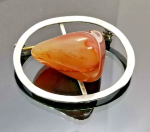Rolf Olstad Handmade sterling silver brooch ribbon agate Norway scandinavian  - Picture 1 of 3