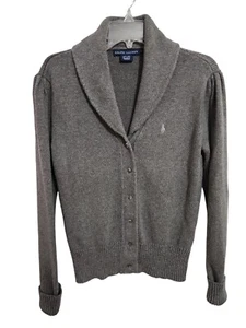 Ralph Lauren Shawl Collar Knit Cardigan Sweater Girl’s Youth Large 12-14 Gray - Picture 1 of 5