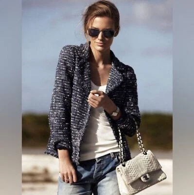 Talbots Shimmer Sparkly Blue Black Double Breast Blazer Sz 10P Career Holiday - Image 1 of 4