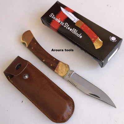 Folding pocket knife stainless steel blade with Leather carry pouch- BRAND NEW. - image 1 of 4