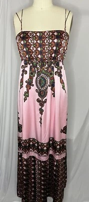VOOM by Joy Han 100% Silk Pink Brown Empire Waist Sleeveless Maxi Dress Medium - Image 1 of 4