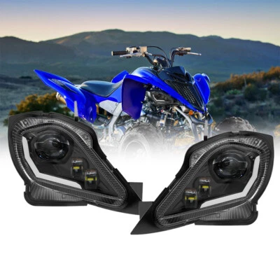 Pair LED HEADLIGHT ASSEMBLY for 2006-2025 YAMAHA YFZ 450 RAPTOR YFM 250 350 700 - Image 1 of 4