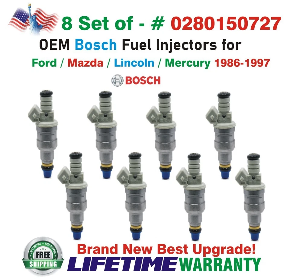 x8 Bosch NEW OEM Best Upgrade Fuel Injectors for 1986-1997 MERCURY/FORD/LINCOLN - Image 1 of 4