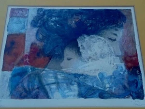 HECTOR POLEO KÜNSTLERSTIFT SIGNIERT SERIGRAFIE DER FRAU - Bild 1 von 11