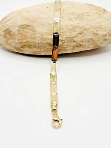 10K Yellow Gold *Nail Head Link Bracelet 2 tone 7.1/4"L x 5.6mm x 1.7m Lobster - Picture 1 of 9