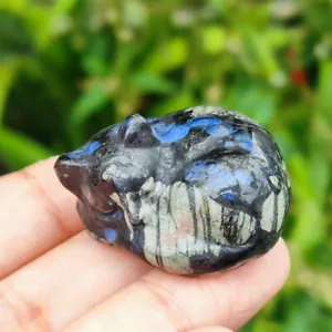 Sleeping Cat Statue Natural Crystal Carved Animal Crafts Healing Home Decor Gift - Picture 1 of 6