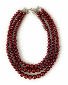 Burgundy Faux Pearls Necklace and Earrings Set - Picture 1 of 1