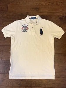 POLO RALPH LAUREN SHIRT MEDIUM M PRL BIG PONY USA FLAG VINTAGE Cream - Picture 1 of 8