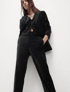M&S Cotton Rich Velvet Straight Leg Trousers Size UK 12 Short BNWT - Picture 1 of 6