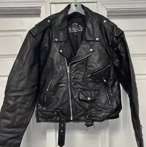 Vintage Leather King Motorcycle Black Jacket Biker Buckle Zippers Men’s XL 50 - Picture 1 of 23