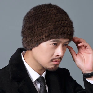 Men's Real Mink Fur Hat Winter Warm Beanie Headgear Ski Cap Dense weave Brown - Picture 1 of 4