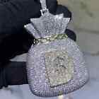 14K White Gold Plated 5Ct Real Moissanite Money bag Charm Pendant 925 Silver