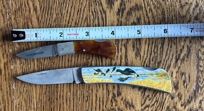 Winchester  Single Blade  Pocket Knife Wood grain And Duck Art Knife Silver Foto 1 de 4