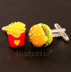 FUNKY JUNK FOOD CUFFLINKS RETRO NOVELTY DADS GIFT KAWAII KITSCH FUN WEDDING PROM - Picture 1 of 8